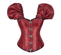 Guêpière gainante élégante pour femme - Style gothique - Avec manches courtes - Pour vêtements décontractés - Halloween et fête de la bière, rouge, S