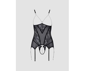 Guêpière ouverte perles & dentelle noir