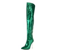 Gueploer Bottes Au-Dessus du Genou pour Femmes, Talons Aiguilles Pointus Cuissardes Hautes en Cuir Verni pour La Fête, Le Bal, Le Quotidien,Vert,41 EU