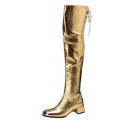 Gueploer Bottes Femme Au-Dessus du Genou, Bout Rond, Talons Carrés Bottes Longues Jusqu'À La Cuisse avec Fermeture Éclair Latérale pour Soirée Ou Mariage,d'or,44 EU