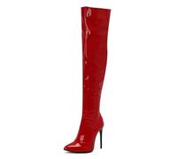 Gueploer Bottes Femme Cuissardes en Cuir Verni À Bout Pointu pour Soirée