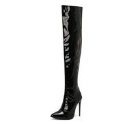 Gueploer Bottes Femme Cuissardes en Cuir Verni À Bout Pointu pour Soirée