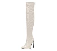 Gueploer Bottes Femme Cuissardes en Cuir Verni À Bout Pointu pour Soirée