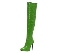 Gueploer Bottes Femme Cuissardes en Cuir Verni À Bout Pointu pour Soirée