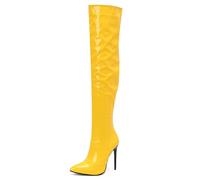 Gueploer Bottes Femme Cuissardes en Cuir Verni À Bout Pointu pour Soirée