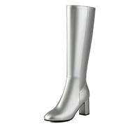 Gueploer Bottes Hautes en PU pour Les Femmes, Bout Rond Talons Épais Soirée Genou Bottes Longues pour La Vie Quotidienne, Banquet, Bal De Fin D'Année,3#,43 EU