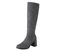 Gueploer Bottes Hautes Femme, Bottes Longues en Tissu Denim À Bout Rond avec Talons Blocs pour Soirée, Quotidien, Travail,3,34 EU