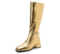Gueploer Bottes Hautes pour Femmes À Talon Bloc avec Fermeture Éclair sur Le Côté, Au-Dessous du Genou, pour La Vie Quotidienne,d'or,40 EU