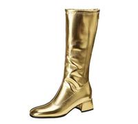 Gueploer Bottes Hautes pour Femmes, Bout Rond Talons Carrés Fermeture Éclair Arrièrebottes Longues pour La Vie Quotidienne, Fête, Bal De Fin D'Année,d'or,37 EU
