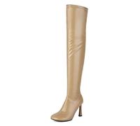 Gueploer Bottes Hautes pour Femmes Extensibles Au-Dessus du Genou avec Fermeture Éclair sur Le Côté pour La Vie Quotidienne,Apricot,33 EU