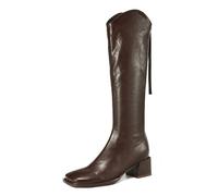 Gueploer Bottes Longues pour Femmes, Bout Carré Talons Épais Bottes Hautes avec Fermeture Éclair Arrière pour La Fête, La Vie Quotidienne,Marron,39 EU