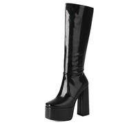 Gueploer Bottes Longues pour Femmes, Round Tor Block Heel Platform Knee High Boot pour La Fête, La Vie Quotidienne, Le Banquet,Noir,39 EU