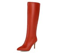 Gueploer Bottes Longues pour Femmes, Talons Fins Pointus Bottes Hautes pour fête, Banquet, Vie Quotidienne,Orange,35 EU