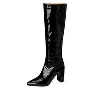 Gueploer Bottes Longues pour Femmes, Talons Pointus Bottes Hautes en Polaire Fine pour La Vie Quotidienne, Banquet, Bal De Fin D'année,Noir,40 EU