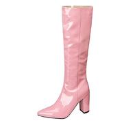 Gueploer Bottes Longues pour Femmes, Talons Pointus Bottes Hautes en Polaire Fine pour La Vie Quotidienne, Banquet, Bal De Fin D'année,Rose,38 EU