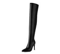 Gueploer Bottes pour Femmes Au-Dessus du Genou, Bottes Hautes Extensibles À Bout Pointu avec Talons Fins De 10 Cm pour Les Soirées Et La Vie Quotidienne,Noir,40 EU