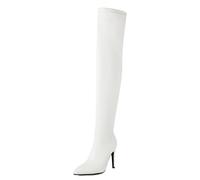 Gueploer Bottes pour Femmes Au-Dessus du Genou, Bottes Hautes Extensibles À Bout Pointu avec Talons Fins De 10 Cm pour Les Soirées Et La Vie Quotidienne,Blanc,33 EU