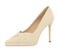 Gueploer Chaussures À Talons Hauts pour Femmes, Escarpins À Talon Fin De 10,5Cm Bout Pointu Et Ouverture Peu Profonde, Chaussures De Fête pour Quotidien, Bureau Et Bal,Beige,33 EU