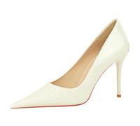 Gueploer Chaussures À Talons Hauts pour Femmes, Escarpins en Cuir Verni À Bout Fermé, Stilettos pour Soirées, Chaussures pour Femmes pour La Vie Quotidienne, Le Bureau Et Les Mariages,Blanc,34 EU