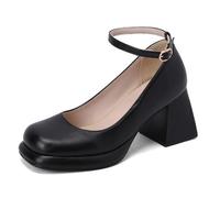 Gueploer Chaussures À Talons Hauts pour Femmes, Escarpins Habillés À Bout Fermé Et Talon Épais, Chaussures Classiques pour Dames À Bout Rond pour Soirée Ou Mariage,Noir,34 EU