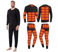 Gueploer Chemise Et Pantalon De sous-Vêtements Chauffants, Couche De Base Thermique Électrique pour Hommes Ensemble Long John Chauffant pour Moto, Ski, Camping,Noir,S