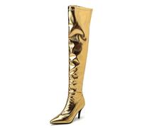 Gueploer Cuissardes Hautes, Femmes Pointues au-Dessus du Genou Bottes avec Talons Fins de 8cm pour la fête, la Vie Quotidienne,d'or,36 EU
