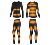 Gueploer Ensemble De sous-Vêtements Chauffants Électriques pour Femmes, Chemise Et Pantalon À Couche De Base Thermique avec 24 Zones De Chauffage pour Le Cyclisme Et La Randonnée,Noir,M