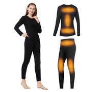 Gueploer Ensemble de sous-Vêtements Chauffants, T-Shirt à Manches Longues et Legging Thermiques pour Femmes avec 6 Zones de Chauffage pour Le Ski et la Chasse,Noir,XS