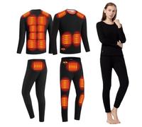 Gueploer Ensemble De sous-Vêtements Thermiques Chauffants, Haut Et Legging De Base Thermique Électrique pour Femmes, Ensemble De Long John avec Chauffage À 18 Zones,Noir,XS