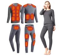 Gueploer Ensemble De sous-Vêtements Thermiques Chauffants, Haut Et Legging De Base Thermique Électrique pour Femmes, Ensemble De Long John avec Chauffage À 18 Zones,Gris,XS
