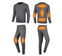 Gueploer Ensemble De sous-Vêtements Thermiques Chauffants, Haut Et Pantalon Baselayer Chauffant Électrique pour Hommes avec 3 Réglages De Température pour L'intérieur Et L'extérieur,Gris,M