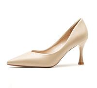 Gueploer Escarpins à Talons Aiguilles de 7,5 cm, Chaussures Classiques à Bouts Pointus pour Femmes à Enfiler, Chaussures de fête pour Le Quotidien, Le Bureau, Le Mariage,Nude,36 EU