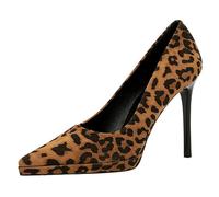 Gueploer Escarpins À Talons Hauts Imprimé Léopard pour Femmes, Bouts Fermés en Daim, Stilettos Pointus pour Soirées, À Porter Au Quotidien Ou Au Bureau,Leopard Print,36 EU
