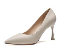 Gueploer Escarpins Classiques À Talons Hauts, Stilettos De 6,5 Cm pour Femmes, Bouts Pointus, Chaussures De Fête pour La Vie Quotidienne Et Le Bureau,Apricot,36 EU