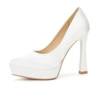 Gueploer Escarpins en Satin Blanc À Talons Hauts, Chaussures De Mariage pour Femmes À Bout Pointu Et Ouverture Peu Profonde, Stilettos 10/12 Cm pour Robe De Soirée,12cm,34 EU