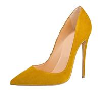 Gueploer Escarpins Jaunes à Talons Hauts pour Femmes, Bouts fermés, en Daim, Talons Aiguilles de 12 cm, Chaussures de soirée pour la Vie Quotidienne et Les Mariages,Jaune,36 EU
