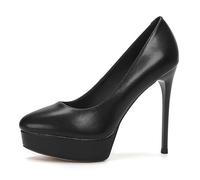 Gueploer Escarpins pour Femmes À Talons Aiguilles De 12 Cm, Bout Rond Style Classique À Enfiler pour Soirée, Mariage, Usage Quotidien,Noir,33 EU