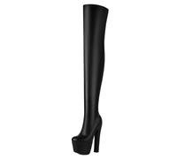 Gueploer Noir sur Le Genou Bottes, Femmes Chunky Talon Plateforme Cuisse Haute Cuisses Stretch Long Botte pour Fête, Tous Les Jours,Noir,38 EU