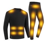Gueploer sous-Vêtements Chauffants Électriques pour Hommes, 32 Zones Contrôle Intelligent Doubleensemble Long Johns pour L'extérieur,Noir,M