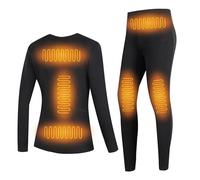 Gueploer sous-Vêtements Chauffants pour Femmes À 6 Zones, Chemise Et Pantalon De Base Électrique avec 3 Niveaux De Température pour La Vie Quotidienne,Noir,S