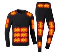 Gueploer sous-Vêtements Chauffants pour Femmes, Chemise Et Pantalon De Base Thermique Électrique avec 42 Zones De Chauffage, Ensemble De Long Johns Chaud,Noir,M
