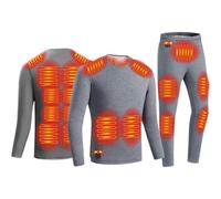 Gueploer sous-Vêtements Chauffants pour Femmes, Ensemble De Long Johns Thermiques Électriques À 18 Zones avec Doublure en Polaire pour Le Ski, La Chasse Et Le Travail,Gris,3XL