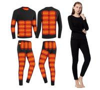 Gueploer sous-Vêtements Chauffants pour Femmes, Haut Et Pantalon De Couche De Base Thermique Électrique avec 52 Zones De Chauffage Et 3 Réglages De Température pour Le Ski,Noir,XS