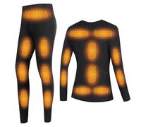 Gueploer sous-Vêtements Thermiques Chauffants, Chemise Chauffante Électrique pour Femmes, Ensemble Long John Thermique À 28 Zones pour Le Sport en Plein Air,Noir,XS