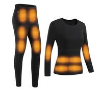 Gueploer sous-Vêtements Thermiques Chauffants pour Femmes, Chemise Et Legging De Base À Chauffage dans 28 Zones, Ensemble Électrique De Long John Thermique.,Noir,M