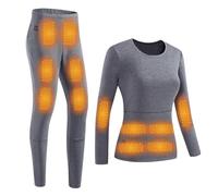 Gueploer sous-Vêtements Thermiques Chauffants pour Femmes, Chemise Et Legging De Base À Chauffage dans 28 Zones, Ensemble Électrique De Long John Thermique.,Gris,M