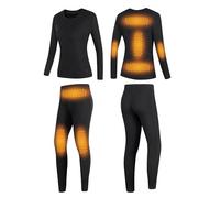 Gueploer sous-Vêtements Thermiques Chauffants pour Femmes, Ensemble De Baselayer Thermique avec Chemise Et Pantalon Chauffants pour La Vie Quotidienne,Noir,XL