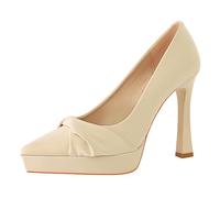 Gueploer Talons Hauts pour Femmes, Escarpins À Plateforme À Nœud Pointu Bouche Peu Profonde À Enfiler Chaussures De Fête pour La Vie Quotidienne Et Le Bureau,Beige,39 EU