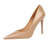 Gueploer Talons Hauts pour Femmes, Escarpins en Cuir Verni À Talon Fin De 10,5 Cm, Bouche Peu Profonde, Chaussures De Fête pour Le Quotidien Et Le Bureau,6,38 EU