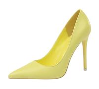 Gueploer Talons Hauts pour Femmes, Escarpins Unis avec Talons Fins De 10,5 Cm, Chaussures De Soirée À Bout Fermé pour La Vie Quotidienne,Jaune,34 EU